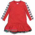 Czerwona sukienka dla dziewczynki z lampasem Myszka Pettino