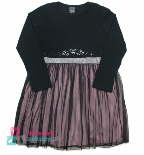 elegancka sukienka dla dziewczynki ze srebrnymi koralikami i tiulem kropeczka atut.jpg