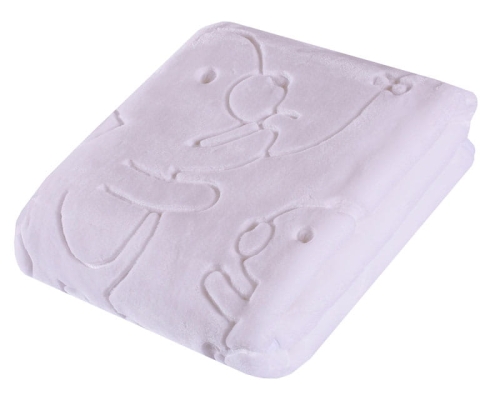 Biały kocyk akrylowy dla niemowlaka jednokolorowy Miś