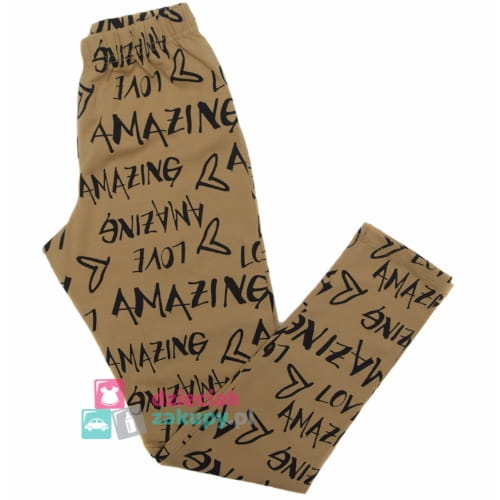 beżowe legginsy dla dziewczynki z napisami amazing atut.jpg