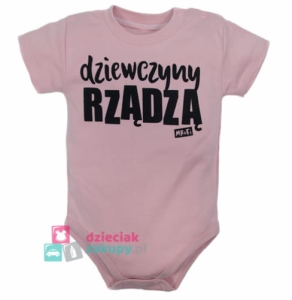 Mrofi body krótki rękaw z napisem Dziewczyny rządzą brudny róż