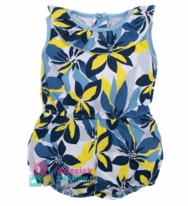 Rampers dla dziewczynki na lato Kwiaty granatowy Mrofi