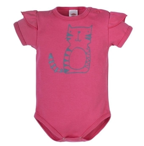 Body dziewczęce z falbanką na krótki rękawek Kotek Makoma malinowe