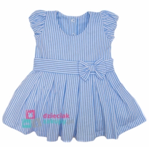 Błękitna sukienka w paski dla dziewczynki Mrofi