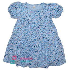 Błękitna sukienka w kwiaty z bufiastymi rękawami Angel Atut