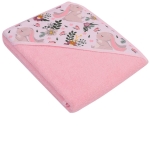 Różowy ręcznik z kapturkiem dla dziewczynki Zajączek i las 
