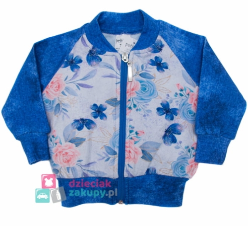 dziewczęca bluza rozpinana w kwiaty flowers kolor jeans.jpg