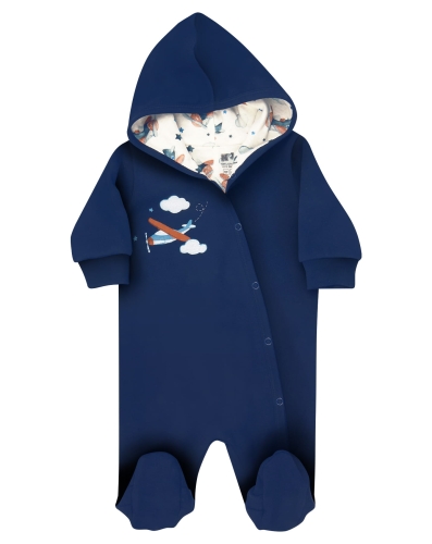 ciepły pajacyk niemowlęcy z kapturem bawełna organiczna samolot.jpg