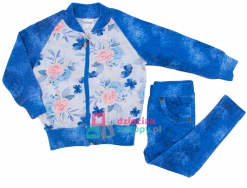 dres w kwiaty dla dziewczynki z rozpinaną bluzą rose kolor jeans.jpg