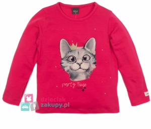 Bluzka dziewczęca z kotkiem długi rękaw Atut malinowa