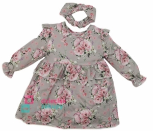 Sukienka dziewczęca w kwiaty z opaską Róża szara Martex