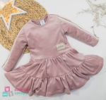 Sukienka dziewczęca z falbankami i lampasami polski producent brudny róż