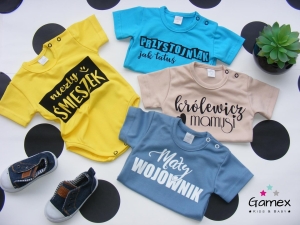 Body chłopięce z napisami niezły śmieszek, mały wojownik, przystojniak jak tatuś, królewicz mamusi Gamex