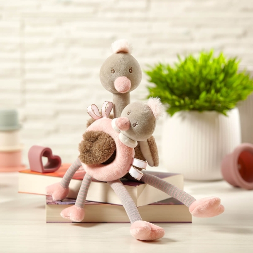 zestaw zabawek edukacyjnych przytulanka  i grzechotka ostrich mcknox family babyono 1446.jpg