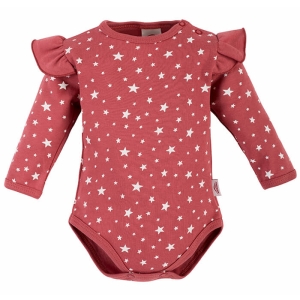 Body w gwiazdki dla niemowlaka dziewczynki z falbanką Makoma Stars ceglaste