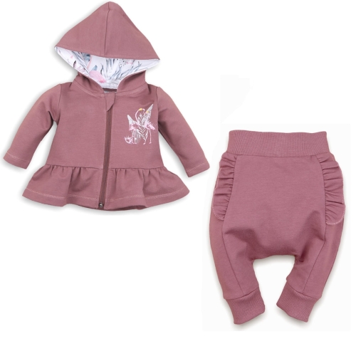 Dres dziewczęcy dla niemowlaka bluza z falbanką i spodnie Nini Flaming różowo-brązowy.jpg