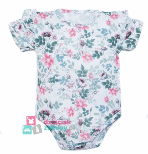 Kwiatowe body dla dziewczynki niemowlaka na krótki rękaw Fiori Mrofi.jpg