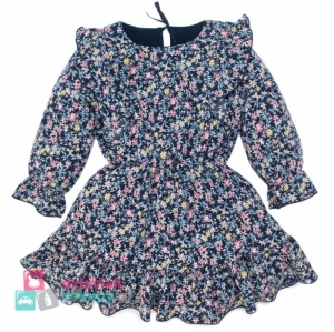 Kwiecista sukienka dziewczęca z falbankami granatowa