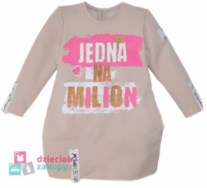 Tunika dla dziewczynki z napisem Jedna na milion beżowa