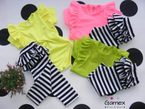 Neonowe body z falbanką na krótki rękaw dla dziewczynki niemowlaka Gamex Neonek