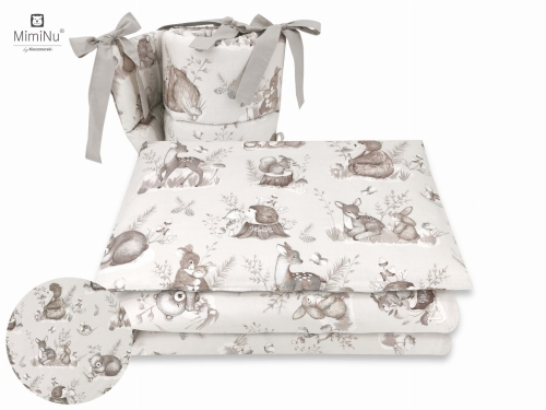 Pościel do łóżeczka dla niemowląt 135x100 cm kołderka,poduszka 40x60 cm z ochraniaczem Spokojny Las beżowa.jpg