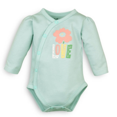 Body kopertowe z bawełny organicznej dla niemowlaka dziewczynki Love turkusowe.jpg