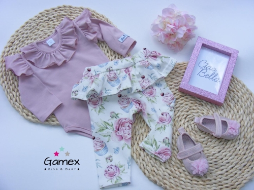 Ubranka dla niemowlaka dziewczynki body i legginsy Gamex Ciasteczko.jpg