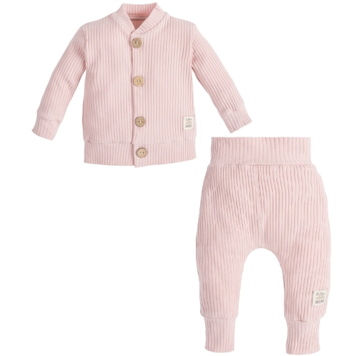 Komplet dla niemowlaka dziewczynki rozpinana bluza na guziki i spodnie gruby prążek Makoma Harmony róż .jpg