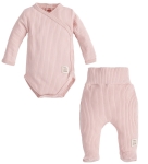 Zestaw ubranek dla noworodka body kopertowe i półśpiochy gruby prążek Makoma Harmony różowe
