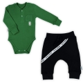 Komplet dla niemowlaka chłopca body butelkowa zieleń i czarne spodnie Bamarnicol rozmiar 68 i większe.jpg