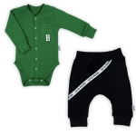 Komplet dla niemowlaka chłopca body butelkowa zieleń i czarne spodnie Bamarnicol