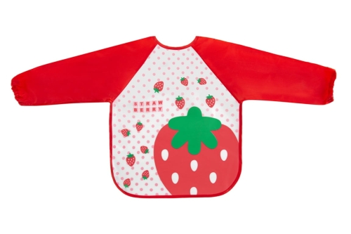 Śliniak ceratowy z rękawami 6m+ Truskawka Bocioland czerwony.jpg