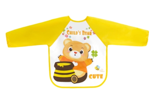 Śliniak ceratowy z rękawami 6m+ Miś Bocioland żółty.jpg