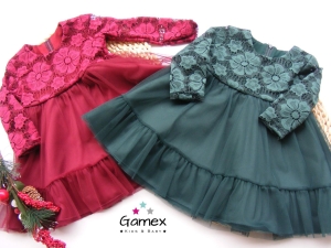 Wizytowa sukienka dla dziewczynki z koronką i tiulem Gamex Gloria butelkowa zieleń