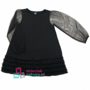 Sukienka dla dziewczynki z tiulowymi rękawami Atut czarna