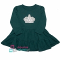 Sukienka dla dziewczynki butelkowa zieleń z koroną.jpg