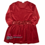 Welurowa czerwona sukienka dla dziewczynki z kokardą Pettino