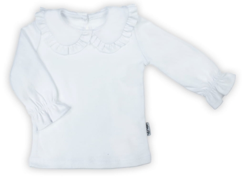 Biała bluzka dla dziewczynki niemowlaka z kołnierzykiem falbanką Bamarnicol .jpg