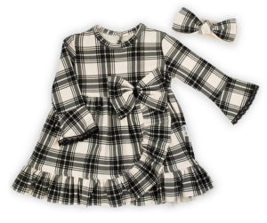 Elegancka sukienka w kratę dla dziewczynki z opaską Bamarnicol