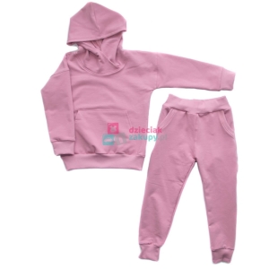 Komplet ubrań dla dziewczynki bluza z kapturem i spodnie Mrofi różowy