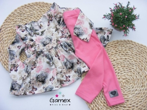 Komplet ubrań dla dziewczynki tunika w kwiaty i różowe legginsy Gamex Laura