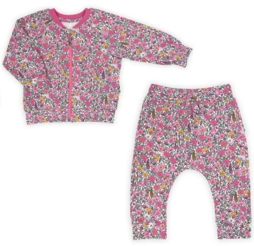 Komplet ubrań dla dziewczynki bluza na zamek i spodnie w kwiatki Bamarnicol .jpg