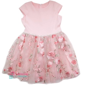 Elegancka sukienka dla dziewczynki z haftowanym dołem w róże Janmar