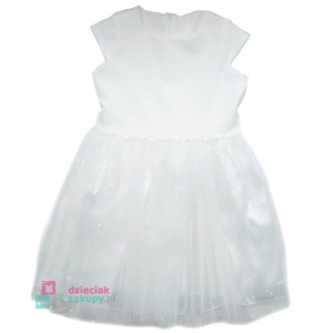 Elegancka biała  sukienka dla dziewczynki z brokatem i koralikami Janmar