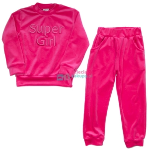 Welurowy dres dla dziewczynki z napisem Super Girl Pettino