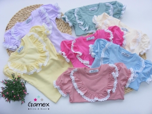 Bluzka dla dziewczynki na lato z koronkowym wykończeniem Gamex Koronka 