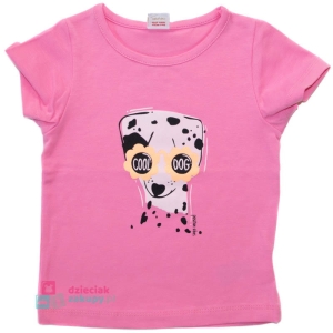 Różowa bluzka dla dziewczynki z psem na krótki rękaw Atut