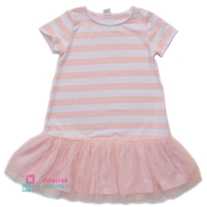 Atut sukienka dla dziewczynki na krótki rękaw w paski z falbaną