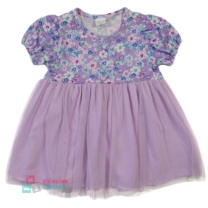 Sukienka dla niemowlaka dziewczynki w kwiatki z tiulem Atut fioletowa