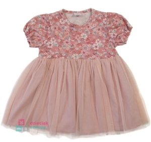 Sukienka dla niemowlaka dziewczynki w kwiatki z tiulem Atut różowa